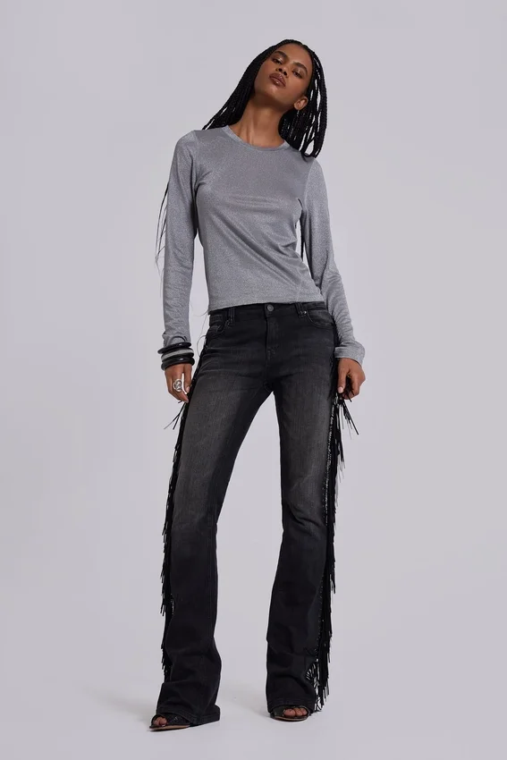 El Topo Fringe Bootcut-Jeans in schwarzer Waschung