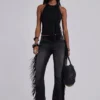 El Topo Fringe Bootcut-Jeans in schwarzer Waschung