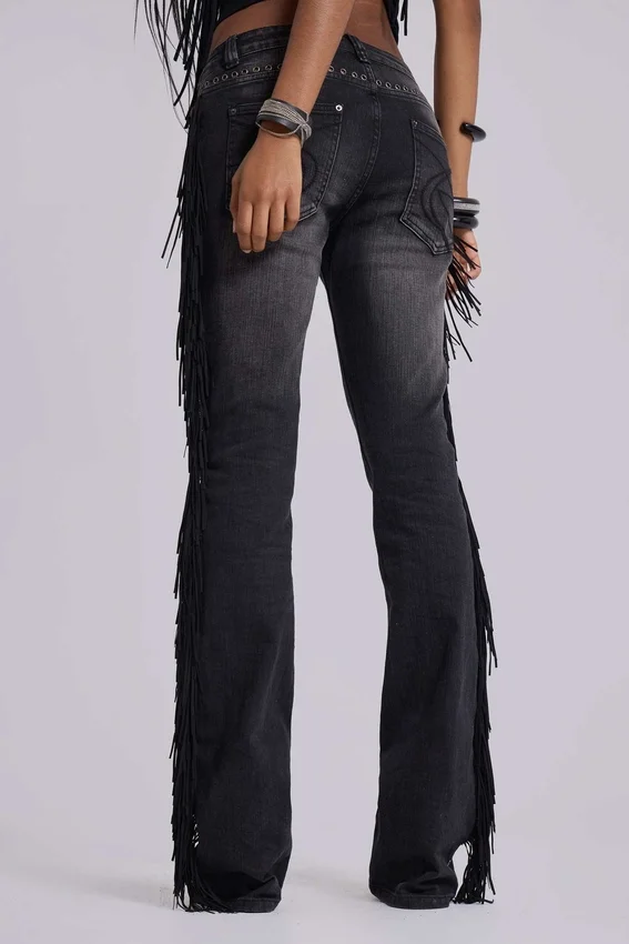 El Topo Fringe Bootcut-Jeans in schwarzer Waschung