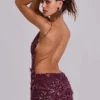 Ellora Mini-Kleid mit Verzierungen in Weinrot