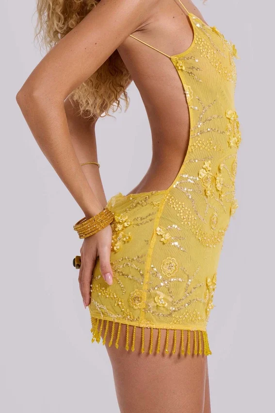 Ellora verziertes Minikleid in Solar
