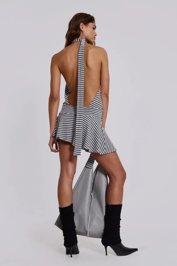 Enya rückenfreies Minikleid in Stahl