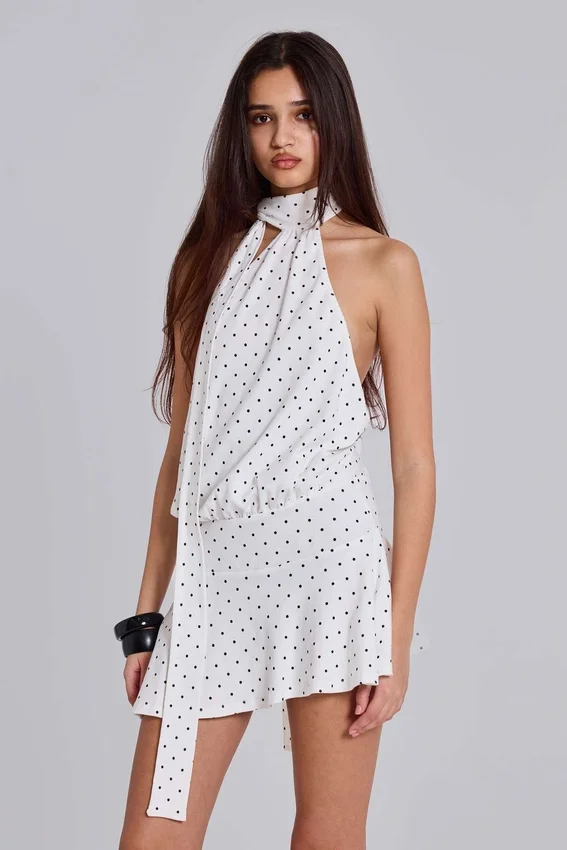 Enya rückenfreies Minikleid mit Polka-Dots