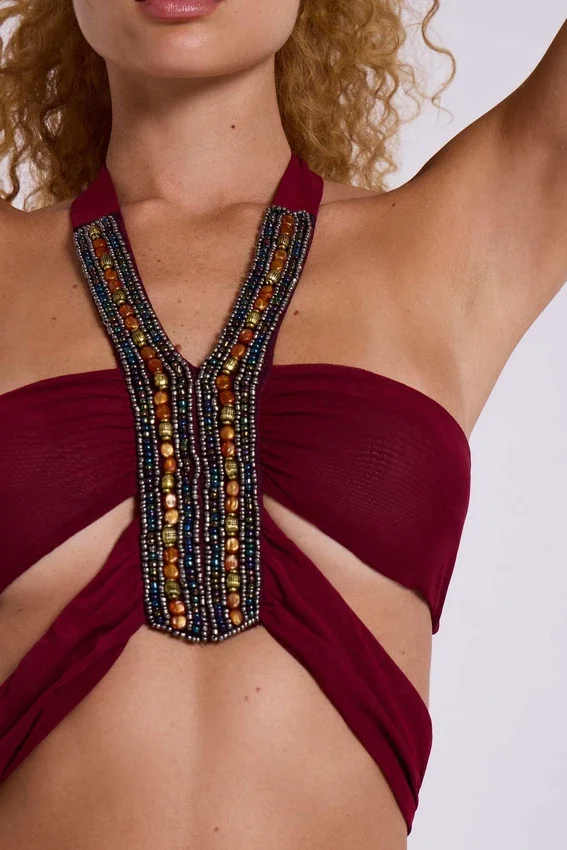 Etta Halter-Oberteil mit Perlenverzierung