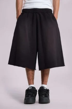 Gewaschene schwarze „Monster“ Jogger-Baggy-Shorts