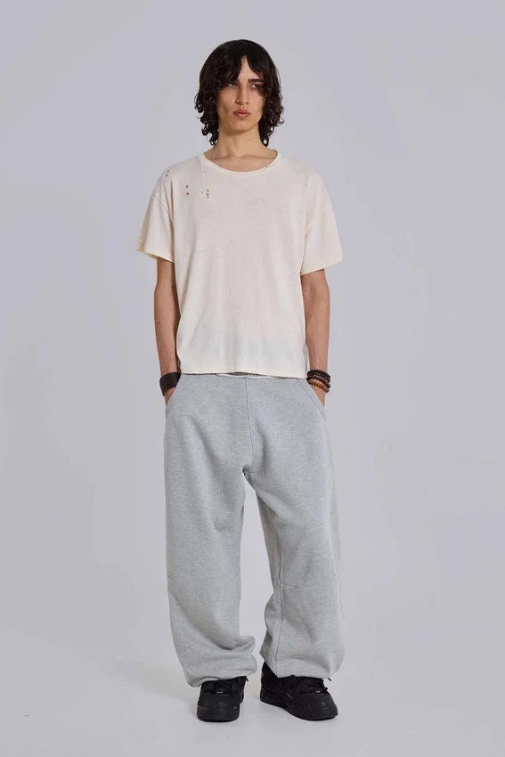 Grau melierte, baggy Monster Joggers mit Umschlag