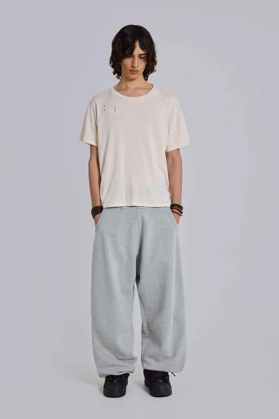 Grau melierte, baggy Monster Joggers mit Umschlag