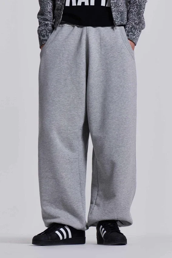 Grau melierte, baggy Monster Joggers mit Umschlag