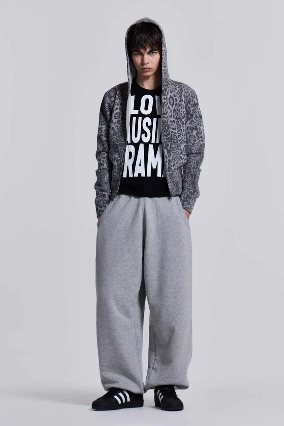 Grau melierte, baggy Monster Joggers mit Umschlag