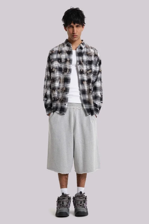 Grau melierte „Monster Joggers“ Baggy-Shorts