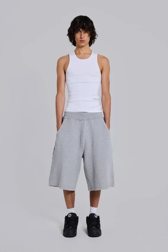 Grau melierte Waffel-Monster-Jogging-Shorts