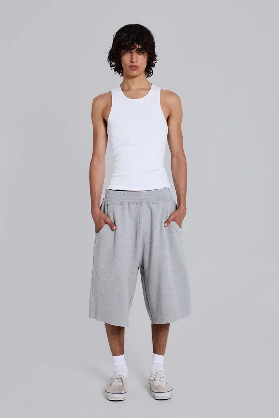 Grau melierte Waffel-Monster-Jogging-Shorts