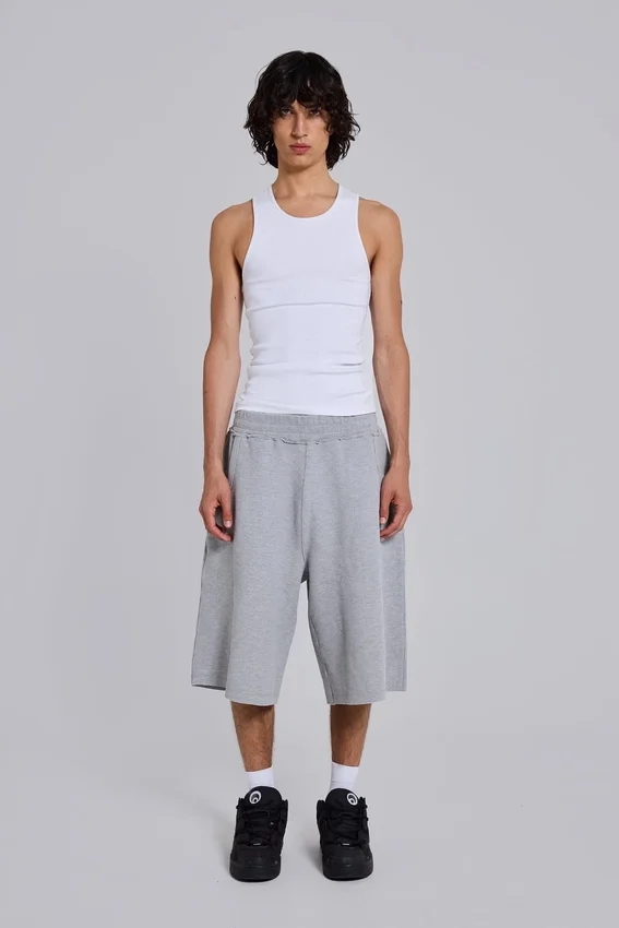 Grau melierte Waffel-Monster-Jogging-Shorts