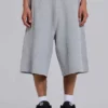 Grau melierte Waffel-Monster-Jogging-Shorts