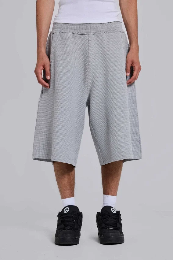Grau melierte Waffel-Monster-Jogging-Shorts