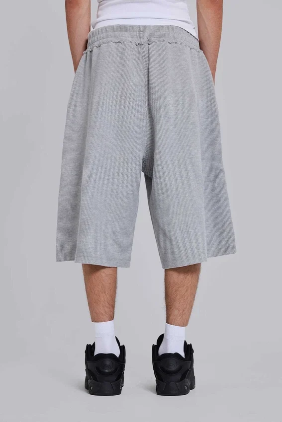 Grau melierte Waffel-Monster-Jogging-Shorts