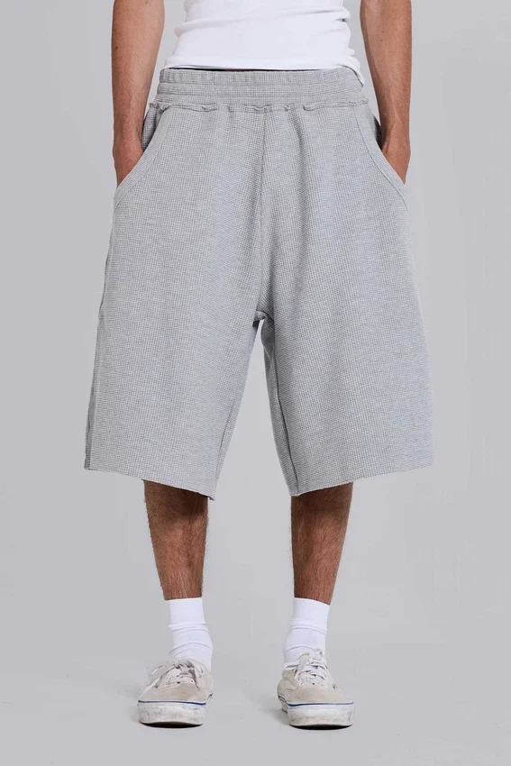 Grau melierte Waffel-Monster-Jogging-Shorts
