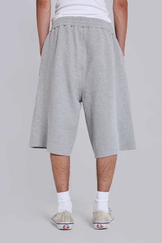 Grau melierte Waffel-Monster-Jogging-Shorts