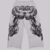 Grau melierte, weite Monster Joggers mit Gothic-Print