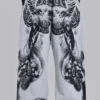 Grau melierte, weite Monster Joggers mit Gothic-Print