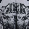 Grau melierte, weite Monster Joggers mit Gothic-Print
