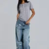Grau meliertes „Haze“ Henley-T-Shirt