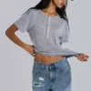 Grau meliertes „Haze“ Henley-T-Shirt