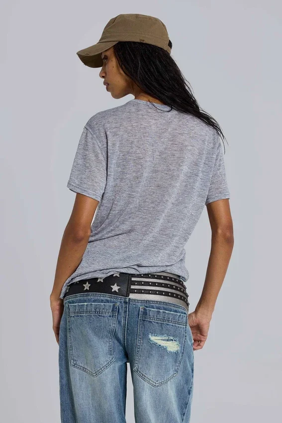 Grau meliertes „Haze“ Henley-T-Shirt