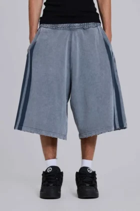 Graue, gewaschene Jogging-Shorts „Sporty Stripe Monster Joggers“