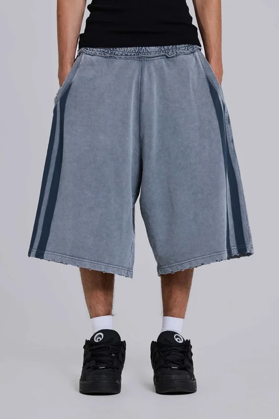 Graue, gewaschene Jogging-Shorts „Sporty Stripe Monster Joggers“