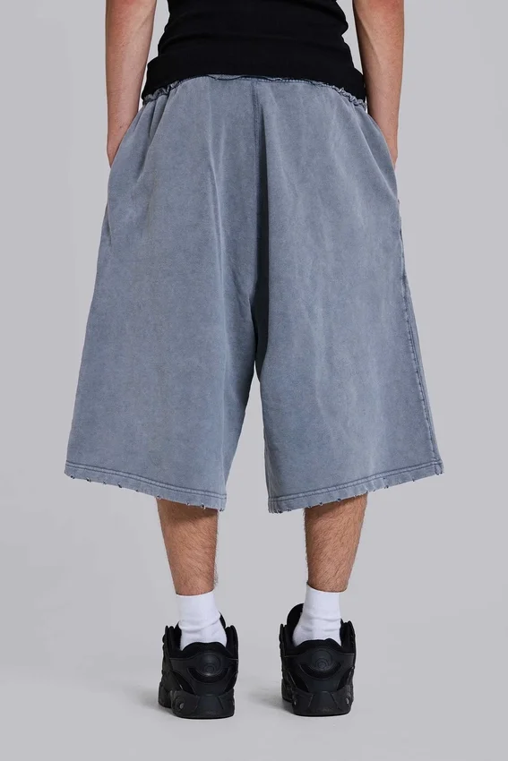 Graue, gewaschene Jogging-Shorts „Sporty Stripe Monster Joggers“