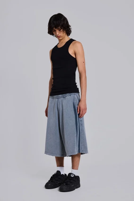 Graue, gewaschene Jogging-Shorts „Sporty Stripe Monster Joggers“