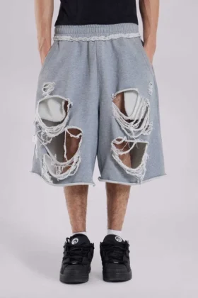 Graue Monster-Shorts im Distressed-Look