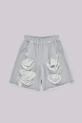 Graue Monster-Shorts im Distressed-Look