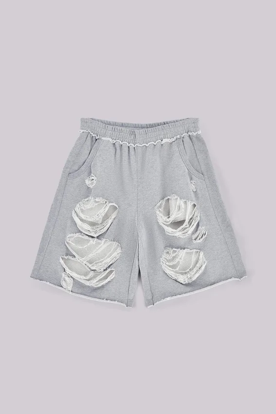 Graue Monster-Shorts im Distressed-Look