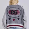 Graue Team 85 Strick-Bomberjacke