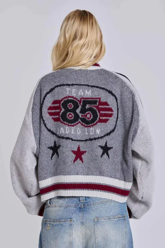 Graue Team 85 Strick-Bomberjacke