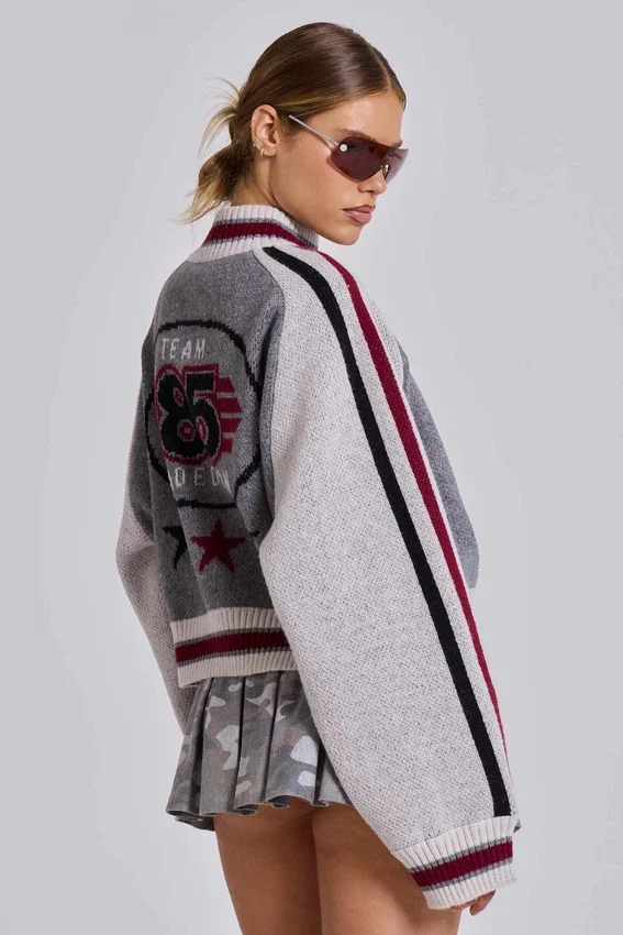 Graue Team 85 Strick-Bomberjacke