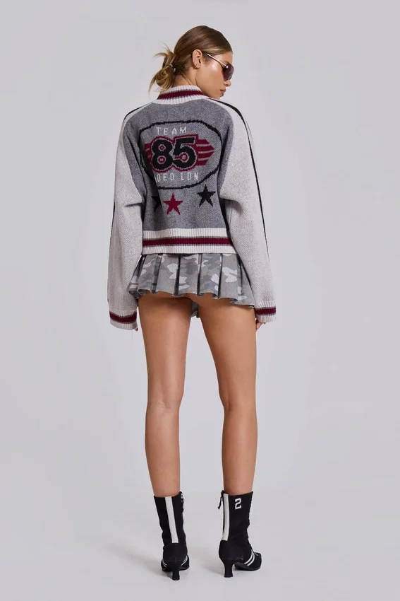 Graue Team 85 Strick-Bomberjacke