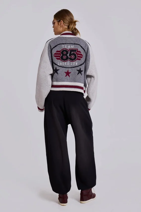Graue Team 85 Strick-Bomberjacke