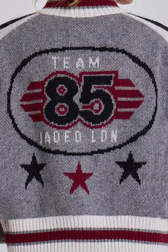 Graue Team 85 Strick-Bomberjacke