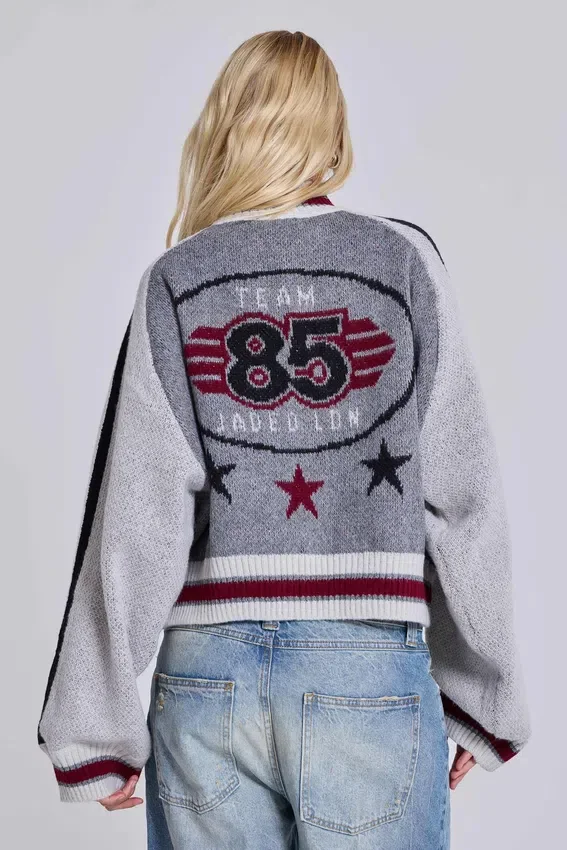 Graue Team 85 Strick-Bomberjacke