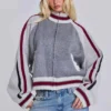 Graue Team 85 Strick-Bomberjacke