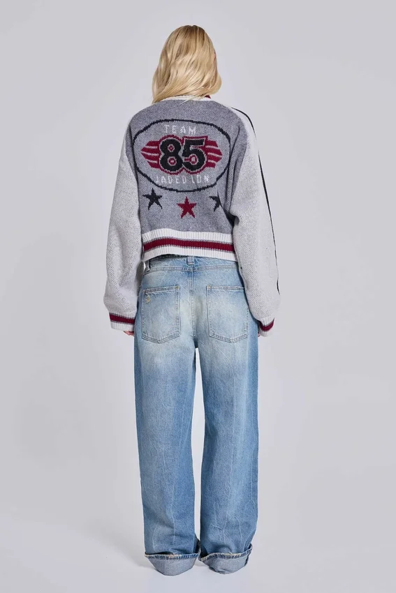 Graue Team 85 Strick-Bomberjacke