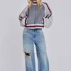 Graue Team 85 Strick-Bomberjacke