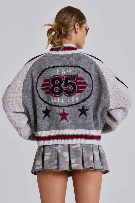 Graue Team 85 Strick-Bomberjacke