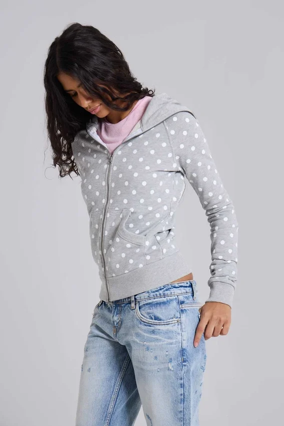 Grauer Hoodie mit Polka-Dots