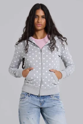 Grauer Hoodie mit Polka-Dots