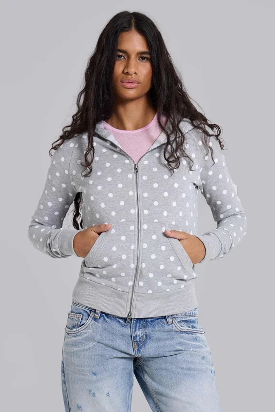 Grauer Hoodie mit Polka-Dots