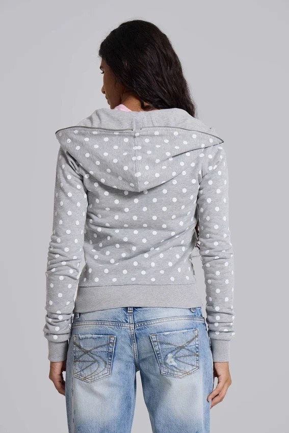 Grauer Hoodie mit Polka-Dots